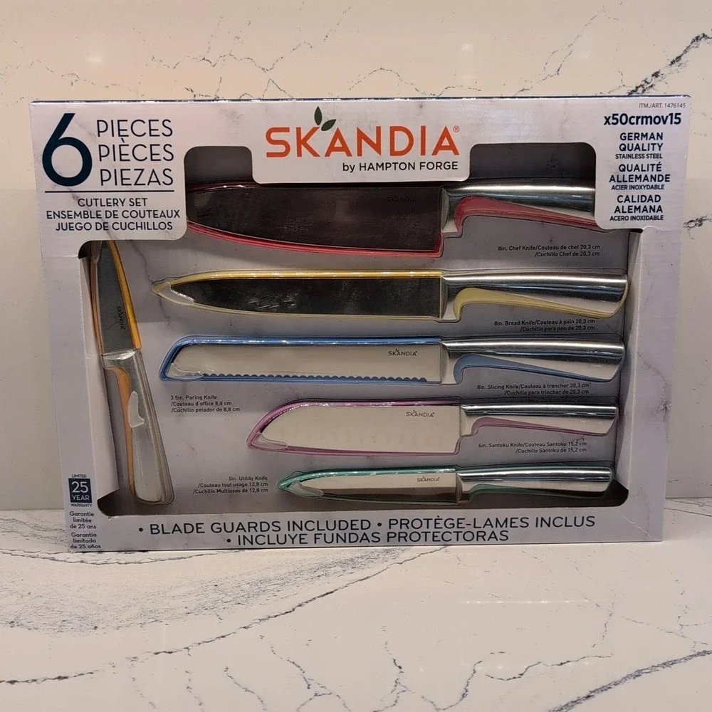 Skandia by Hampton Forge Knife Set Of 6‎ With Blade Covers Stainless Steel New